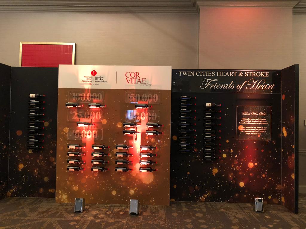 HeartAssocMN's tweet photo. Welcome #TCHeartGala guests! Make sure to check out the amazing Tribute Wine Wall, with exclusive @ColbyRedWine bottles generously donated by #ColbyRed. #CHDAwareness https://t.co/QugKDhuWOD