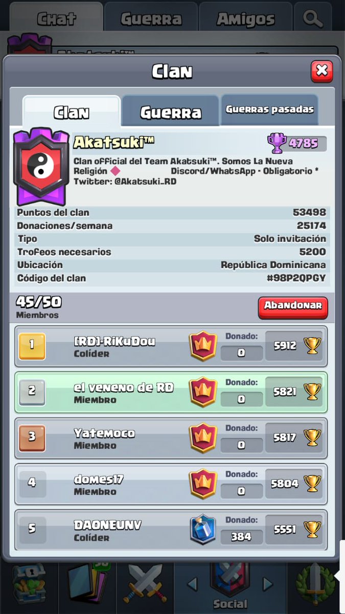 Akatsuki_RD's tweet photo. Qué bien se siente cuando no solo es el clan que crece, sino también los jugadores que han estado en el clan desde sus inicios ❤️ #LaDemaNoLosDejaSubir
#TeamSuki
@iJetixCR 
#TEAMPUSHEADOS 😂😂😂 https://t.co/OwlxKTmA5e