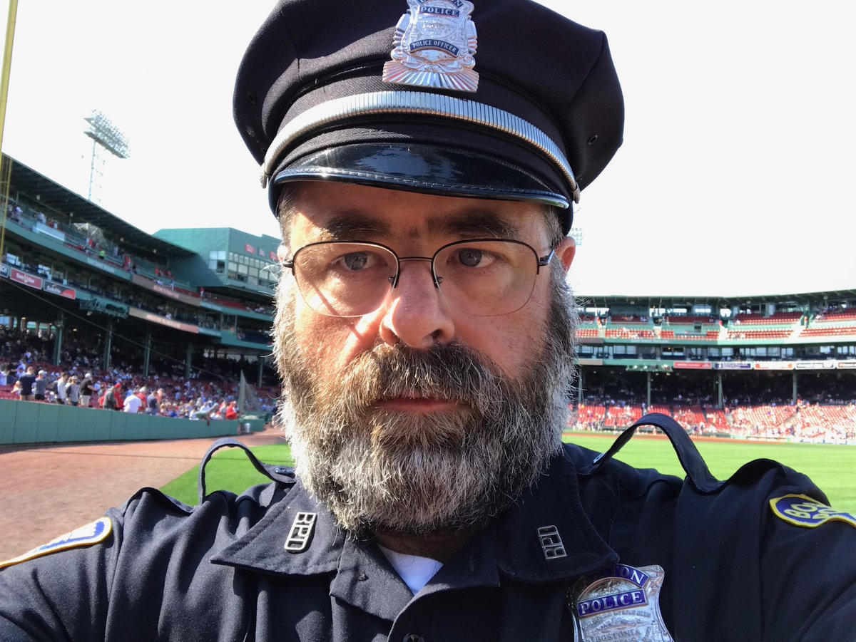 Outcasts_Whit's tweet photo. Bullpen security guard offered to take a pic of @CaitCole22 and I. He did this. #bullpencop #RedSox #SeptemberBaseball #Fenway @RedSox https://t.co/Tz3FhbGblg