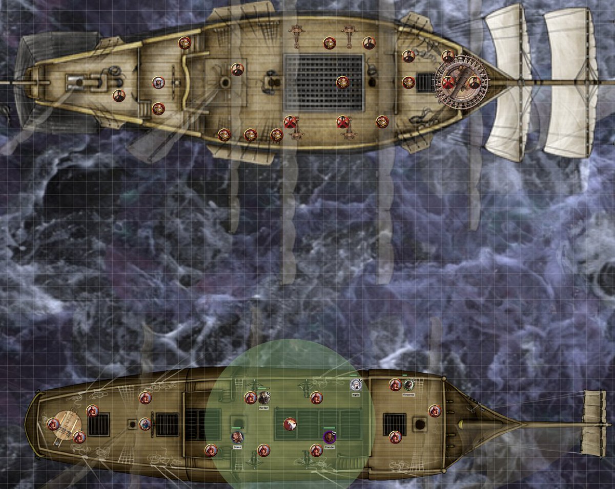 Liisabelle's tweet photo. We're totally fine.... not out numbered by hull smashing sharks as well as a full pirate ship.... easy peasy.... #omg #dnd #Roll20 #dndbeyond #RollingDragonInn #Umberlee #pirates https://t.co/dSZRfeBwHt