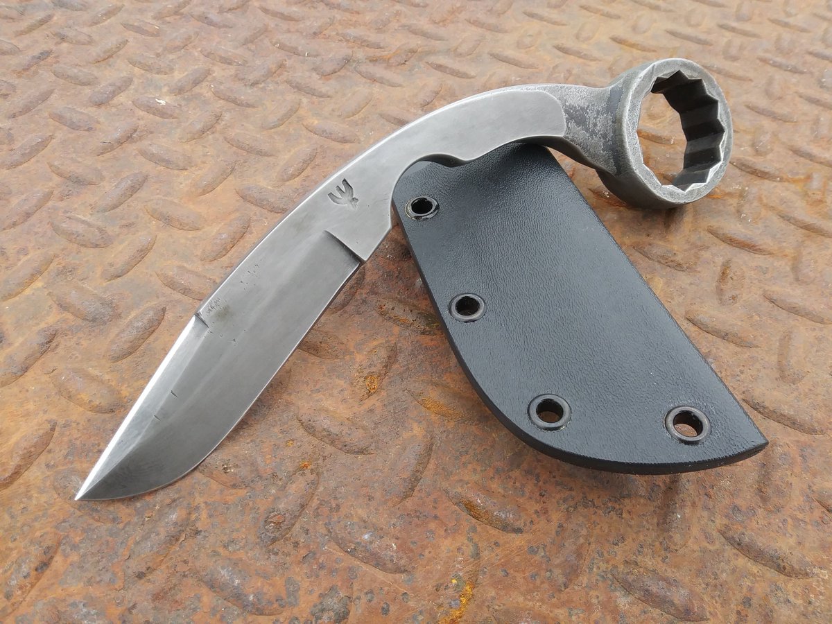 RavenStagKnives's tweet photo. Just finished another wrench knife 🗡️⚔️ Includes felt lined kydex sheath and free USPS Priority shipping (US only, International shipping is extra) You can see it here https://t.co/NfKWnSuYAv https://t.co/smuBcIzoRT