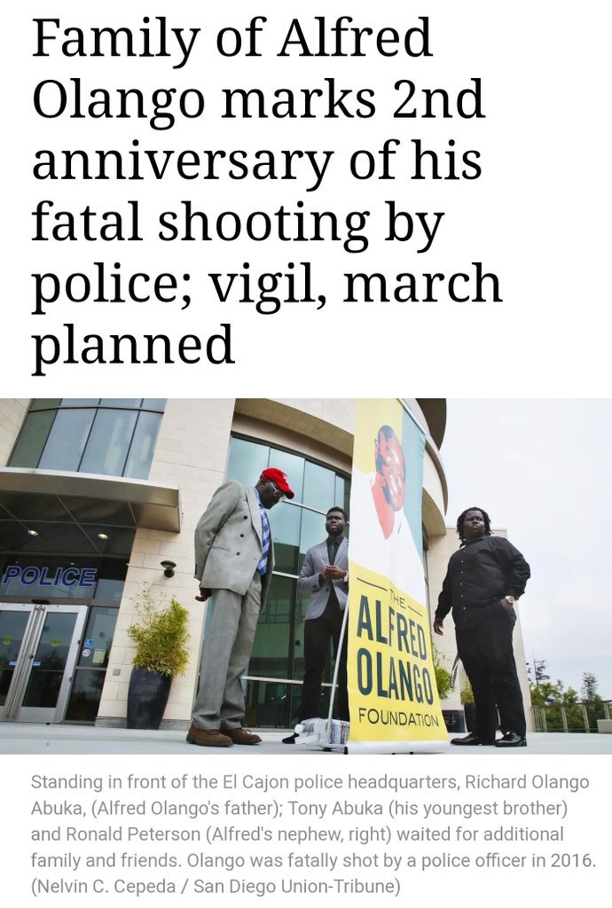 buell003's tweet photo. The family of #AlfredOlango marks the 2nd anniversary of his fatal shooting by #police. #Vigil happening tonight, 9/29/2018 at 7pm, in #ElCajon, CA. #Olango was a 38-year-old #Ugandan #refugee. #Livestream of vigil will be at https://t.co/G2wnM8r5zs. #News https://t.co/nGBMiGqwu9 https://t.co/vO1jMyTPl7