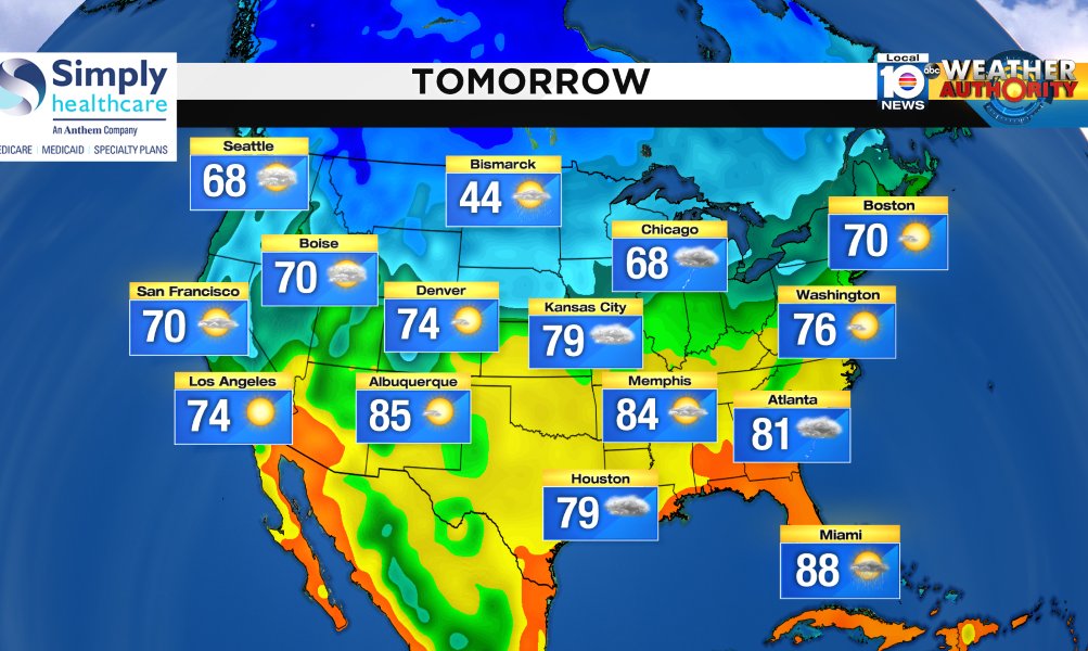 Here is the national forecast for tomorrow Presented by Simply Healthcare https://t.co/ybxdRAXXJo