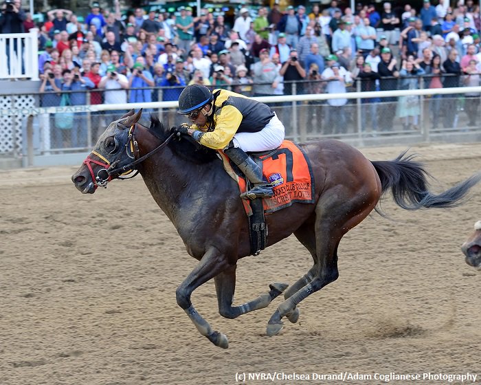 Brisnet's tweet photo. .@BklynBckstretch: #DiscreetLover upsets @BreedersCup #WAYI #JockeyClubGoldCup (G1) at #BelmontPark ๐๐
https://t.co/IcEwu3Q2E0 https://t.co/iXtiZd6dw2