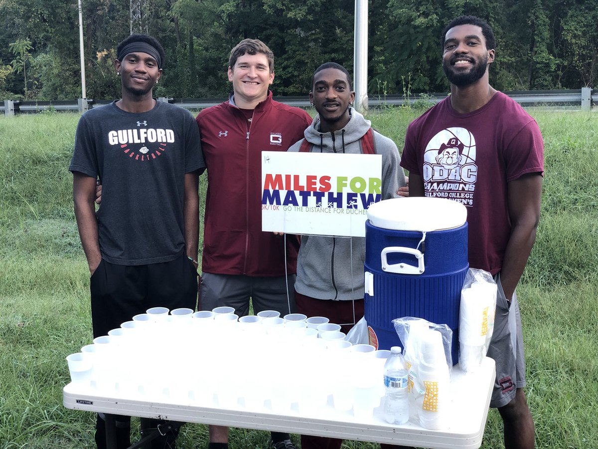 GuilfordMBB's tweet photo. Today your basketball team was up at 7am (not sleeping 😴) volunteering at the #milesformatthew5k in a variety of ways! Matthew, keep that smile glowing buddy❗️❤️😁 https://t.co/E1H8AFRjrK