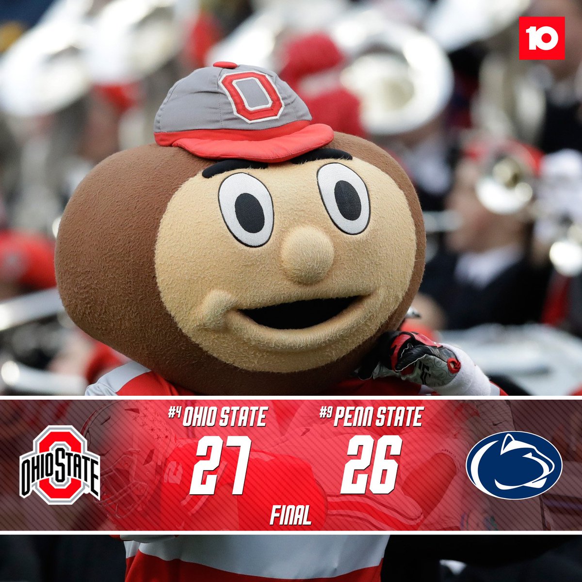10TV's tweet image. BALL GAME: Ohio State completes the comeback in Happy Valley, 27-26 #OSUvsPSU #10TV