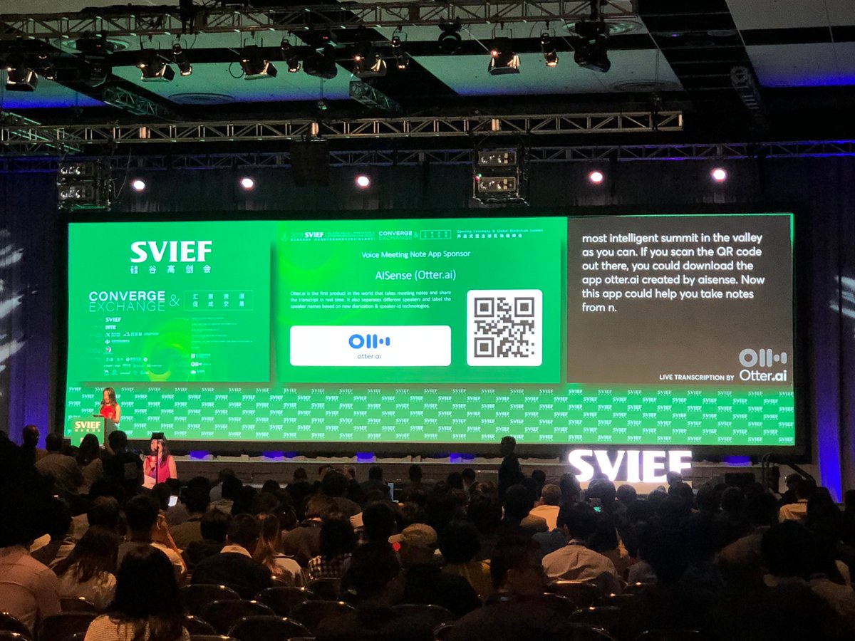 otter_ai's tweet photo. @otter_ai is live transcribing ON STAGE for the #2018SVIEF conference at the @SCConventionCtr today and tomorrow!!! #ai #artificialintelligence #realtime #transcription #conferences #events @SVIEF1 https://t.co/gLccqcYi8z