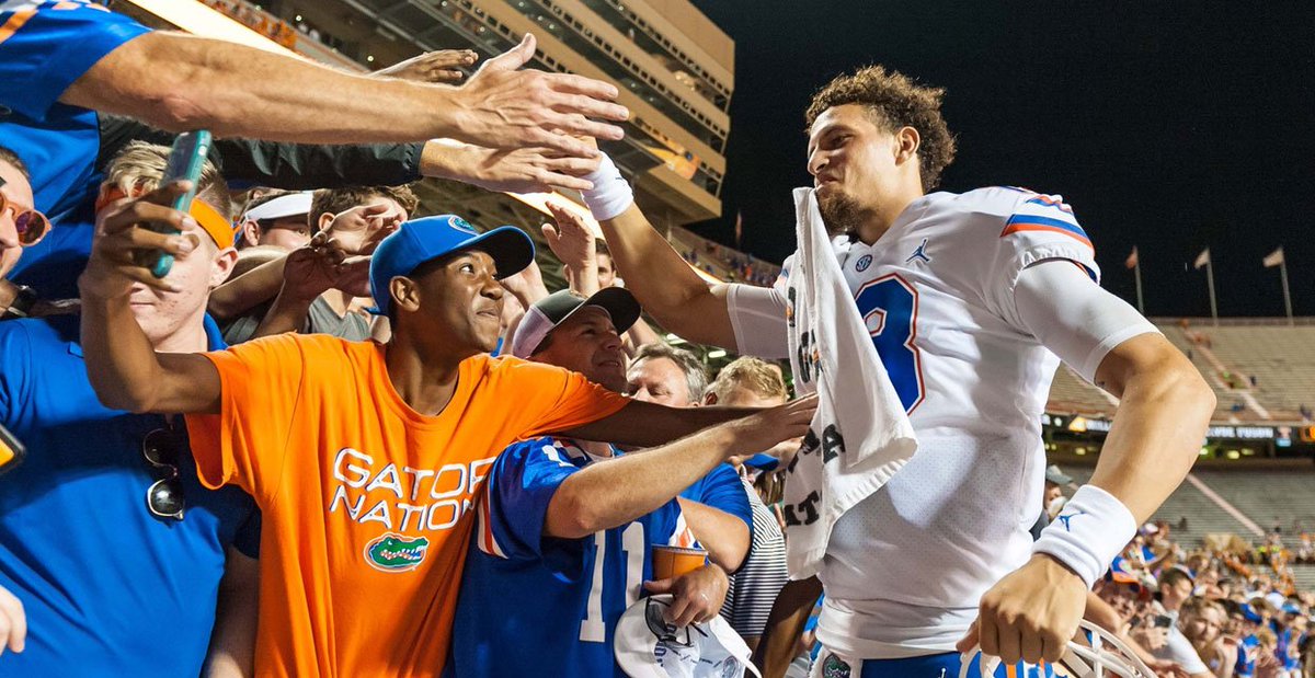 ThomasGoldkamp's tweet photo. Take 5: Feleipe Franks plays the best game of his career, #Gators show incredible composure in a terrific environment and the Dan Mullen era at UF is officially off and rolling - https://t.co/AxOFAo0mcp https://t.co/q1G8SlliKv