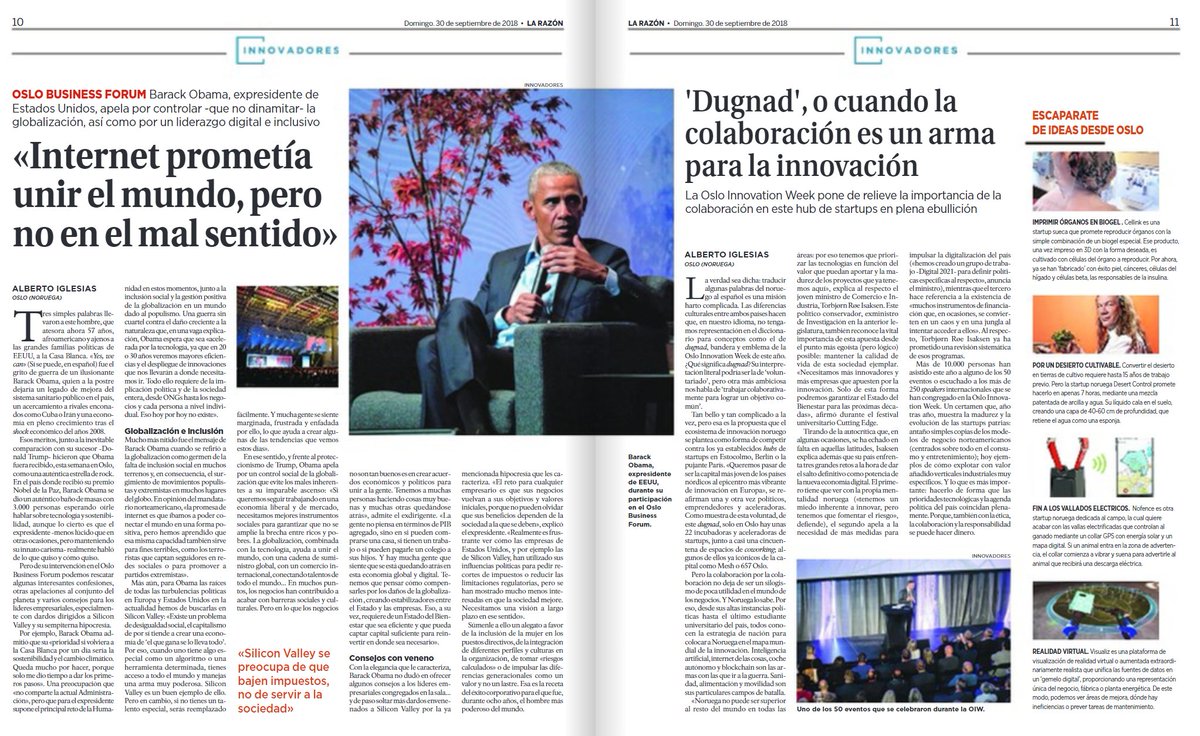 PiDataTech's tweet photo. #RT @innovadores_inn: RT @aiglesiasfraga: Desde Oslo, hoy os contamos en @innovadores_inn lo que dio de sí la Oslo Innovation Week (@OsloIW #oiw2018) y la estrategia en innovación y sostenibilidad que Barack Obama esbozó en el #obf2018.

Ya en kioskos co… https://t.co/FpLrtBBbD7