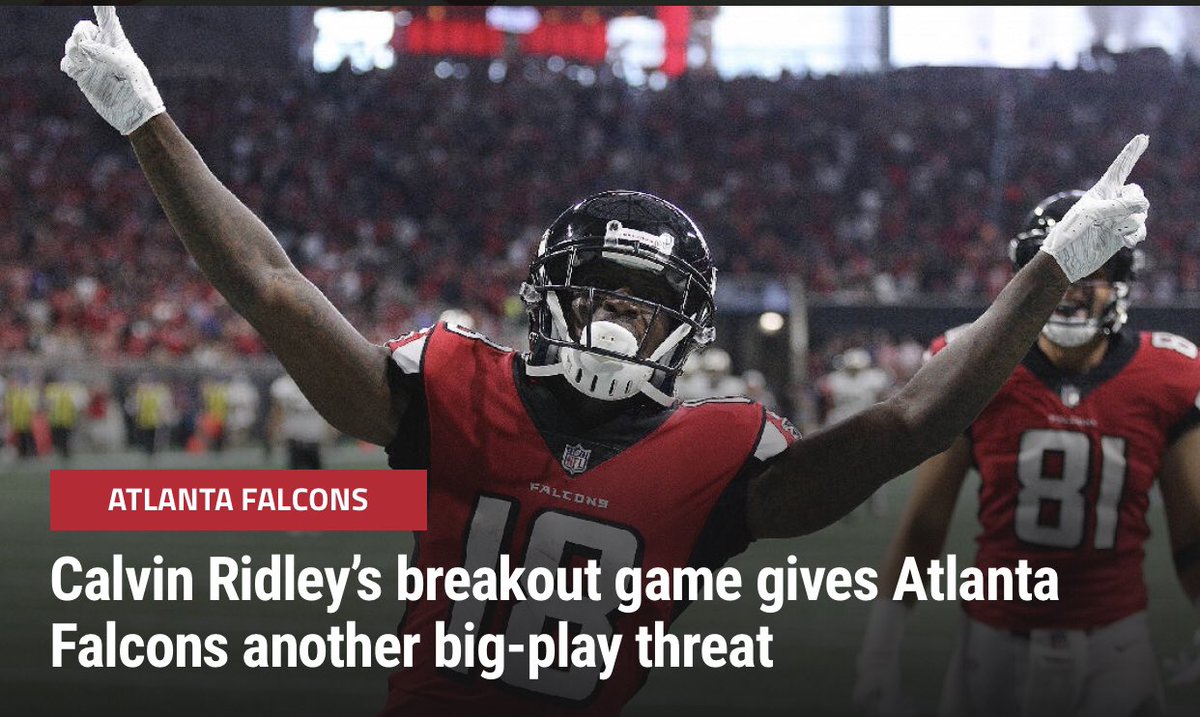 TotalFalcons's tweet image. Calvin Ridley’s breakout game gives Atlanta Falcons another big-play threat - totalfalcons.com/calvin-ridleys… #falcons #falconstrainingcamp #falconsfans #atlantafalcons #atlantafalconsfootball #riseup