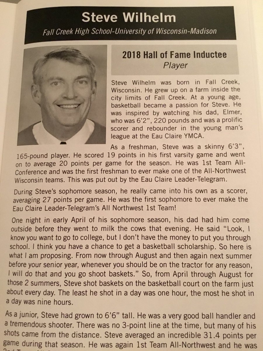 Congratulations to Steve Wilhelm, Fall Creek HS, on his 2018 Induction into the WBCA Hall of Fame as a player ⁦⁦<a href="/BadgerMBB/">Wisconsin Basketball</a>⁩ - second person to be inducted into the WBCA Hall of Fame as a player and coach (2004)