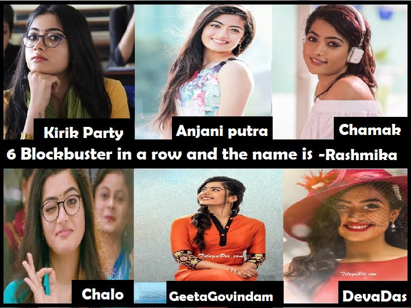 nanivaani's tweet photo. @iamRashmika 6 blockbuster in a row. hat-trick in both #Telugu and #Kannada #cinemas. #congratulations
#Rashmika #RashmikaMandanna
#Tollywood #Sandalwood #kirikparty #AnjaniPutra #Chamak
#Chalo #GeethaGovindam #Deadas https://t.co/USJt5MgsLS