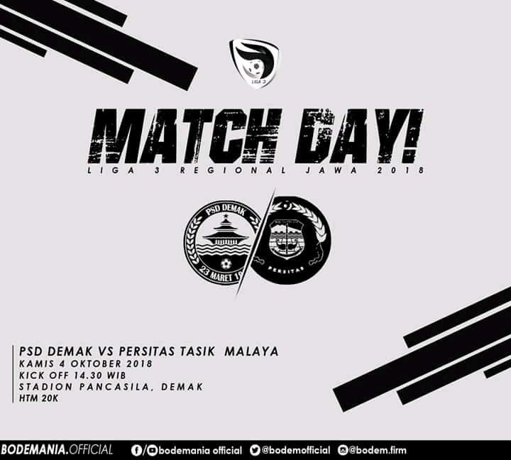 inulOiDEMAK's tweet photo. REGIONAL JAWA LEG 2
⚽ PSD demak vs PERSITAS TASIKMALAYA
🗓 KAMIS 04 OKTOBER 2018
⏱ KICK OFF 14.30 WIB
🏟 LIVE STD PANCASILA
💵 HTM 20rb
#PSDxPERSITAS
#PSDday
#PSDSENIOR😎🏆
#PSDdemak1963🏆
#BODEMANIAxPSD😎
#BODEMANITA😍 https://t.co/kZtH5KpP7b