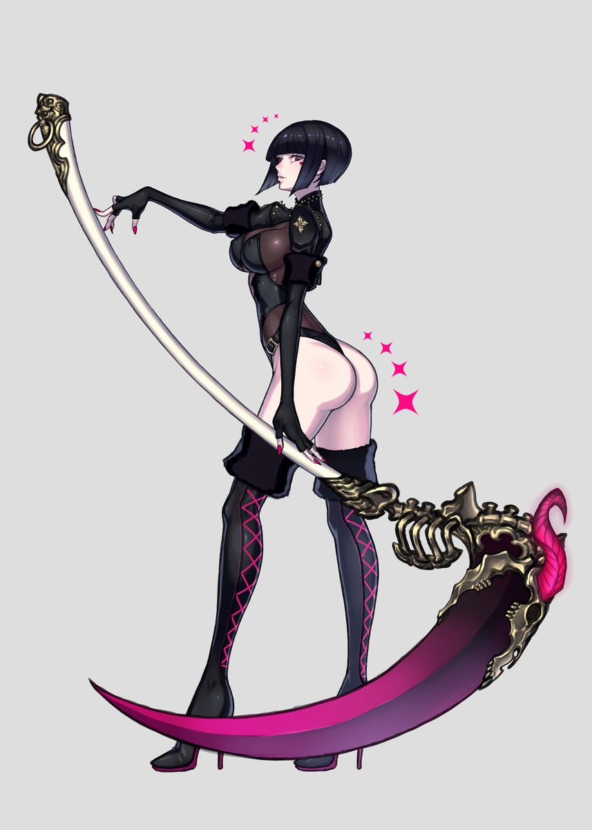 「創作魔法使いシリーズ。大鎌使いの色っぽいおかっぱお姉さん。イメージはキャバレーと」|Biteのイラスト