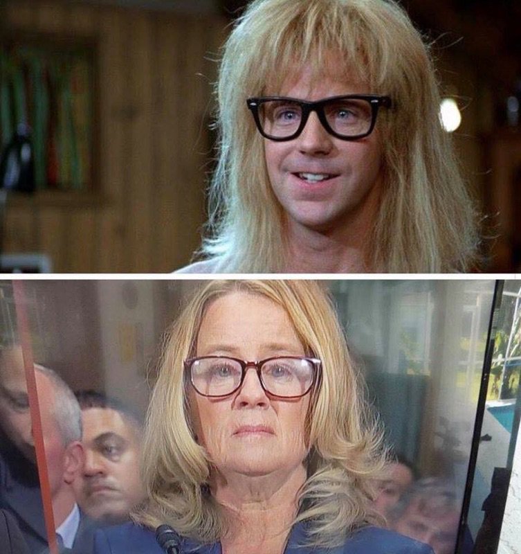"Party on, Wayne" "party on, Garth" "party on, Brett!... Kavanaugh... 35yrs later"