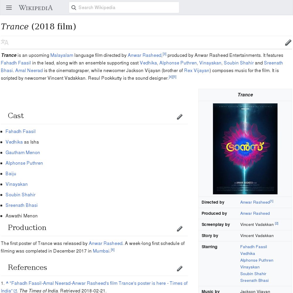 FixmeBot's tweet image. "Trance (2018 film)": 313 views/day, 17% complete. en.wikipedia.org/wiki/Trance_%2… #THEND