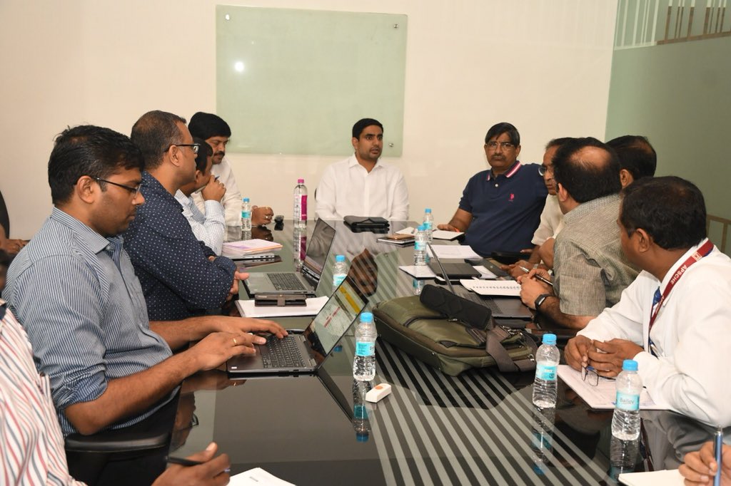 naralokesh's tweet photo. Had a meeting today with officials along with ministerial colleague Kollu Ravindra Garu about the Yuvanestham programme launch on October 2nd that will be presided by Hon’ble CM. Directed officials to reddress grievances on top priority to avoid inconvenience to the applicants. https://t.co/idQkTC2mPb
