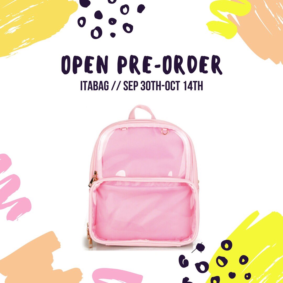 kaniwaii's tweet image. [OPEN PO] ITABAG available in 6 colors🎒 You can arrange your pin/keyring/plush in this bag as you like💖

📅Open PO: Sep 30th - Oct 14th
💰Price: IDR 250k
📦Will be shipped 4 weeks after PO closed so we asked for your patience😊
📩Order via DM

#itabag