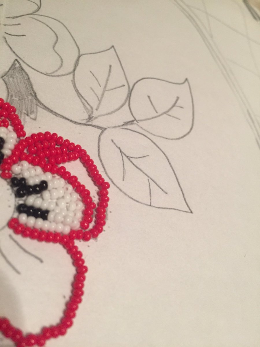 sandypinay's tweet image. Cooler weather means getting my bead on. Honouring &amp;amp; recreating my late Grandma Crowe’s red rose design. #Piapot #beadwork