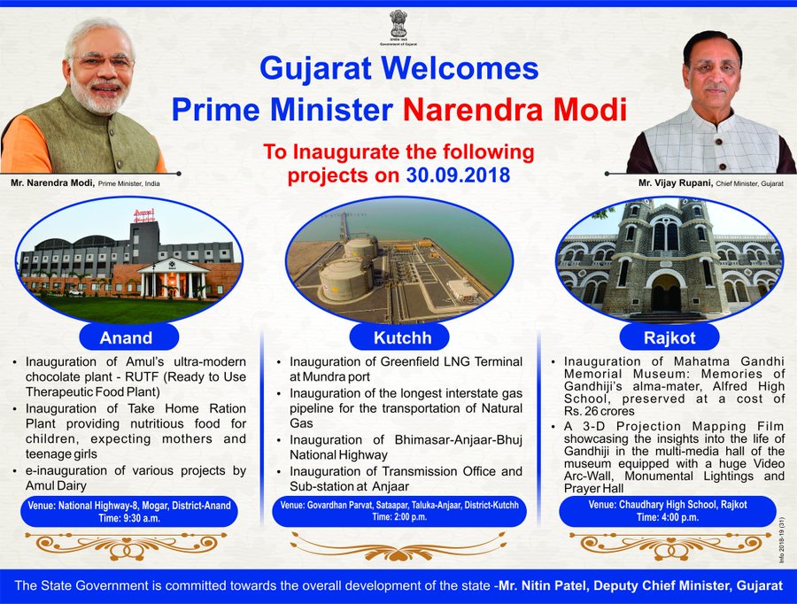 Anand is all set to welcome Hon'ble Prime Minister Shri <a href="/narendramodi/">Narendra Modi</a> , who will inaugurate state of art choclate plant and Ready to use Therapeutic food (#RUTF) plant. #Gujarat #POSHANAbhiyaan #PoshanShakti 
<a href="/WCDGujarat/">Women & Child Development, Govt of Gujarat</a> <a href="/vijayrupanibjp/">Vijay Rupani Memorial</a> <a href="/CMOGuj/">CMO Gujarat</a>