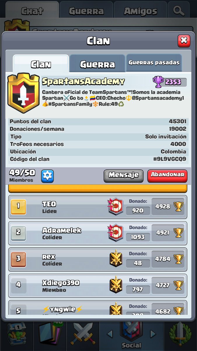 SpartansAcadem1's tweet image. Antes de que termine temporada, ven y únete a nuestra hermosa familia. Si tienes más de 4000 trofeos y más de 20 guerras ganadas, puedes ser parte de este ejército Espartano 
#SpartansFamily #ClashRoyale #Spartansacademy #TeamSpartans