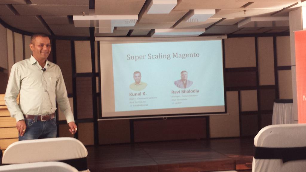 moingshaikh's tweet photo. Super Scaling Magento by Kunal K and Ravi B of @krishtechnolab @magento #MagentoMeetupAhd #eCommerce #webperf https://t.co/UDXGHmaUgR