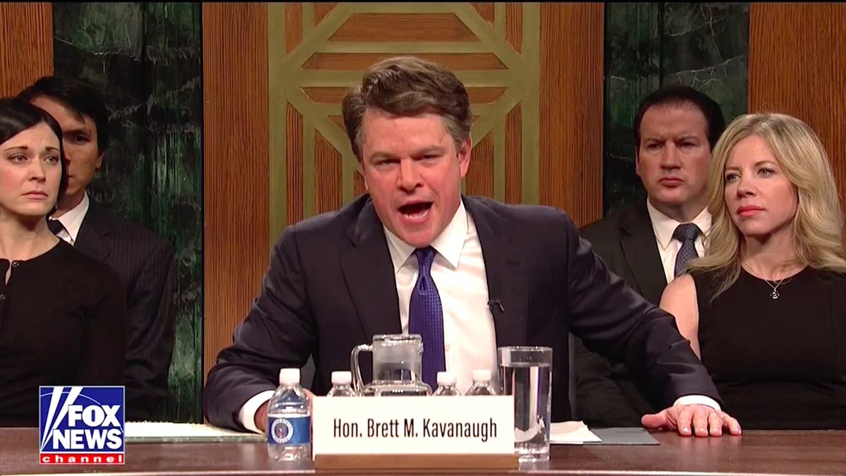 tediously_brief's tweet photo. The Matt Damon as Beer Bro Brett Kavanaugh in tonight’s SNL Cold Open is literally freaking everything. This is our prize for having sat through the garbage fire that was the actual #KavanaghHearings on Thursday. Bravo #MattDamon

#SaturdayNightLive @nbcsnl #MATTDAMONFORSCOTUS https://t.co/X7rZpBws7H