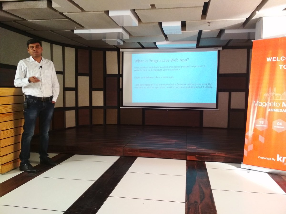 krishtechnolab's tweet photo. PWA (Progressive Web Apps) - The future of Digital Commerce.  Presented by a @Magento veteran,  @bhaveshsurani #MagentoMeetupAhd https://t.co/h0LJMXKZRB