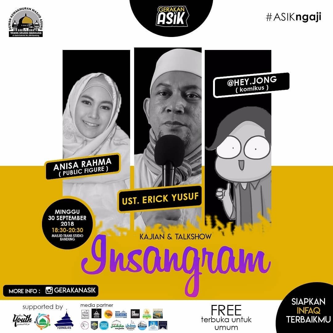 Assalamu'alaikum, malam ini teteh <a href="/AnisaRahma_Adi/">Anisa Rahma Adi</a> hadir di acara Gerakan Asik Kajian &amp; Talkshow Insangram. Warga Bandung dan sekitarnya merapat yuk. Free terbuka untuk umum 👍
