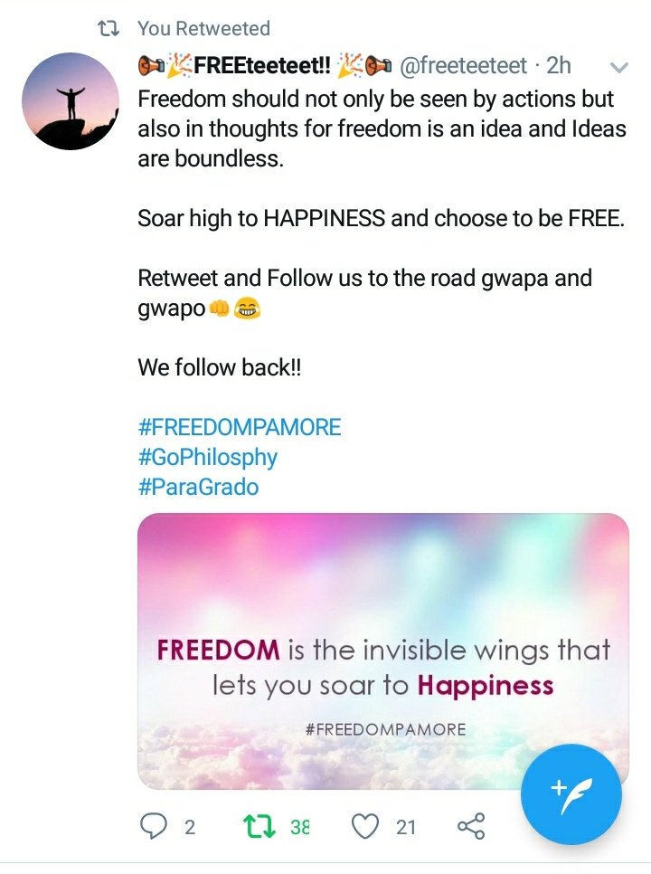 laelalicious100's tweet photo. Hey guys! Help me share, follow, and retweet @FREEteeteet
Learn more abot FREEDOM!!
#FREEDOMPAMORE
#ForPhilosophy
#ParaGrado https://t.co/8MKK8b5wVC