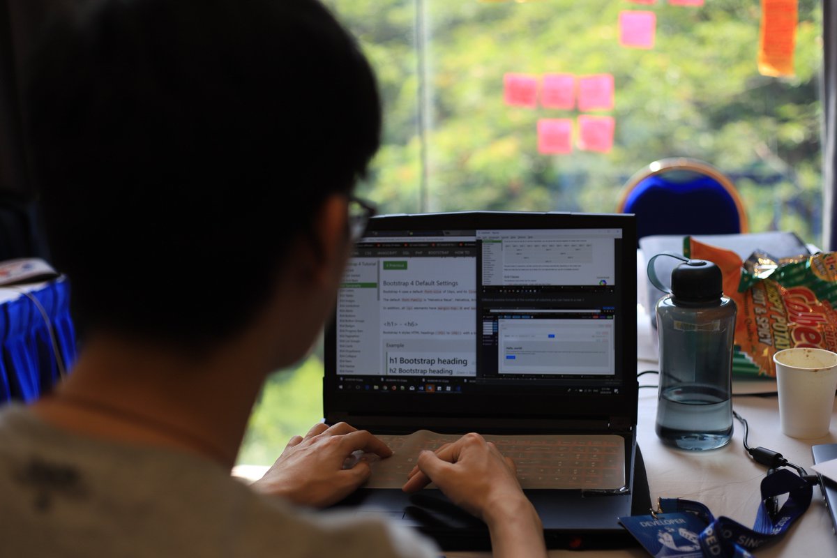GovTechSG's tweet photo. Teams at the #SWSG2018 hackathon spent the last hours prepping and tweaking their solutions. As one of the teams shared, "the hackathon was really an opportunity to validate their ideas at a platform of like-minded people who wanted to make a change." #PublicGood #GovTechSG https://t.co/nMzSbnAfIN