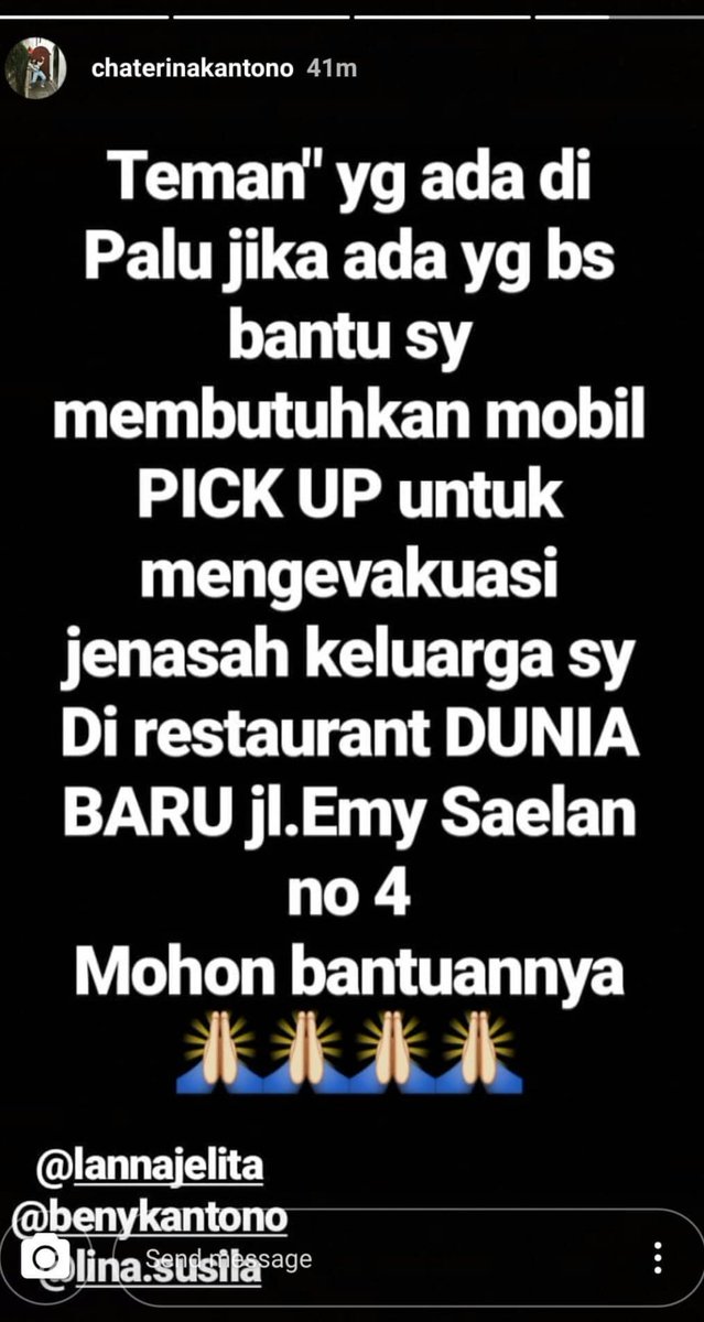 deboratobing's tweet photo. Twitter, please do your magic. Keluarga temen gue di #Palu butuh bantuan untuk mengevakuasi jenazah keluarganya. Please help spreading the words. Thank you. 🙏

#gempapalu https://t.co/4mS4svNczA