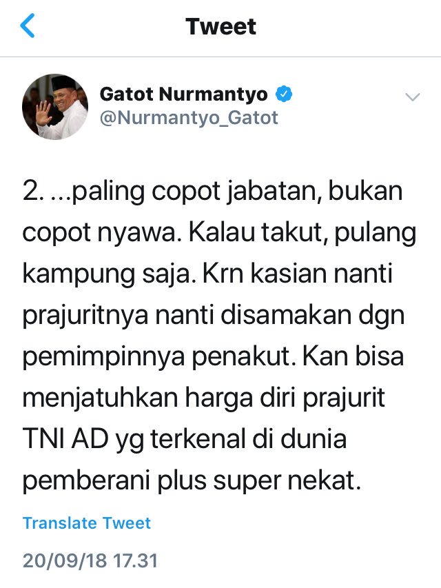 zulfanny's tweet photo. Setelah Ditantang Mantan Panglima TNI Jendral @Nurmantyo_Gatot Akhirnya Panglima TNI Saat Ini, Hadi Tjahjanto Mempersilakan Menonton Film Sejarah. #G30SPKI 

Terima Kasih Jendral!! https://t.co/KtPhPQ4H9U