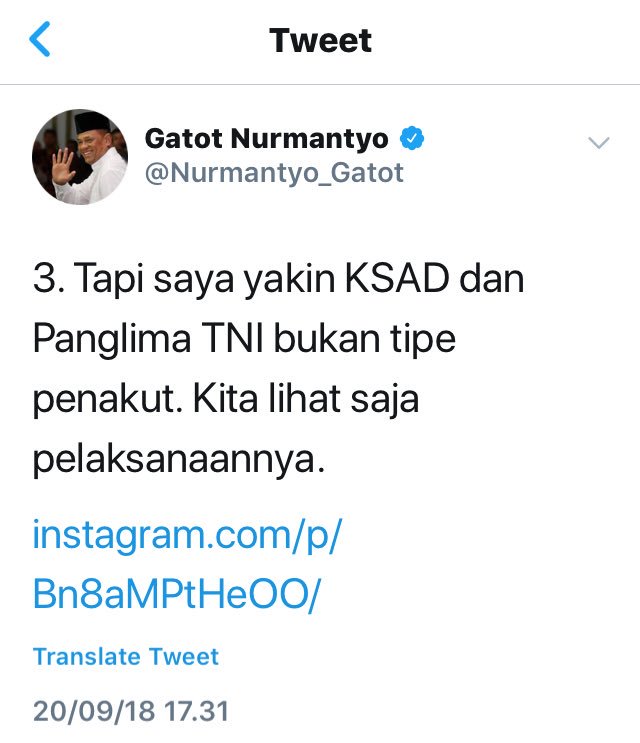 zulfanny's tweet photo. Setelah Ditantang Mantan Panglima TNI Jendral @Nurmantyo_Gatot Akhirnya Panglima TNI Saat Ini, Hadi Tjahjanto Mempersilakan Menonton Film Sejarah. #G30SPKI 

Terima Kasih Jendral!! https://t.co/KtPhPQ4H9U