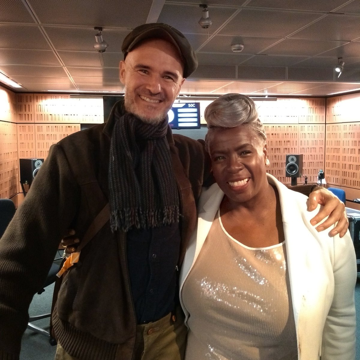 MrJoelBird's tweet photo. Me with @mskarengibson the conductor of London's Kingdom choir, who of course did the incredible rendition of 'stand by me' at the royal wedding. We were on BBC radio Saturday live, I talked about my new book 'the table maker' #bbcsaturdaylive #bbcradio4 #thetablemakerbook https://t.co/rgobvXfwRy
