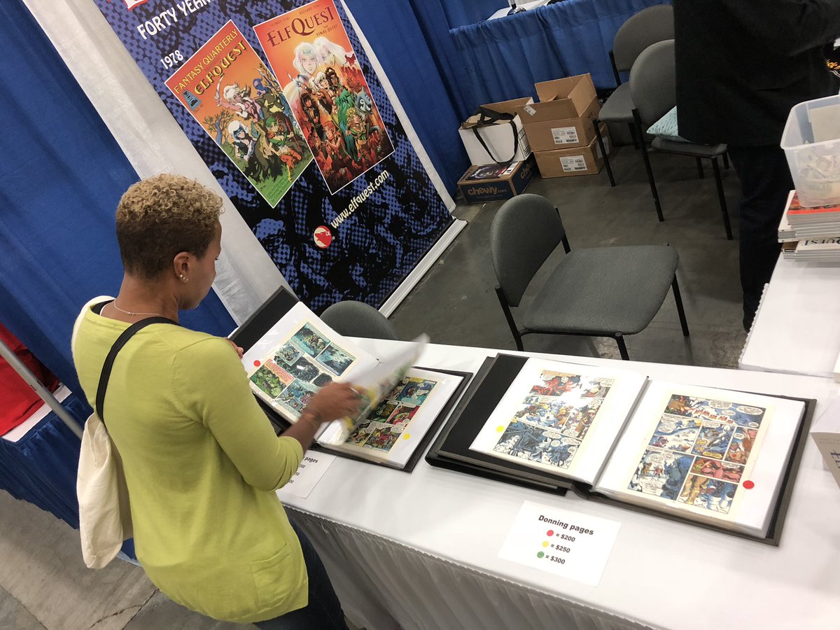 elfquest's tweet image. Last day of Baltimore Comic-Con! We’ve got the original hand-painted pages from the first color #Elfquest collections from the early 80s for sale. Prices range from $200-300 per page. #bcc2018
