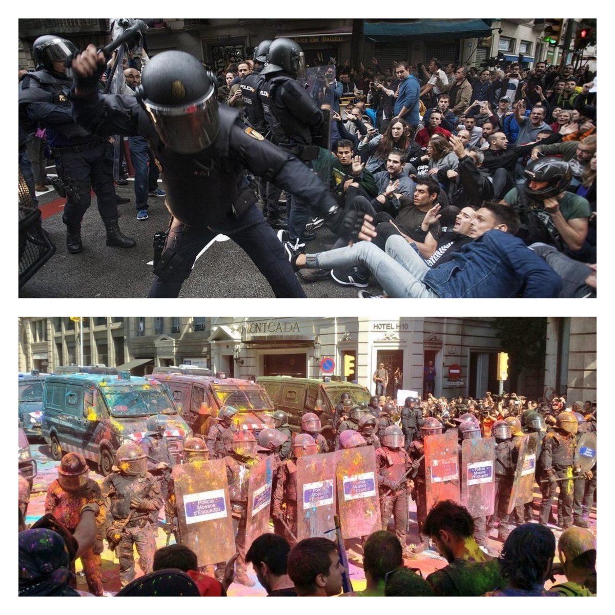 A todos los que hoy os rasgais las vestiduras por la violencia de ayer, pero no por la del 1O, lo entiendo, no hay color!