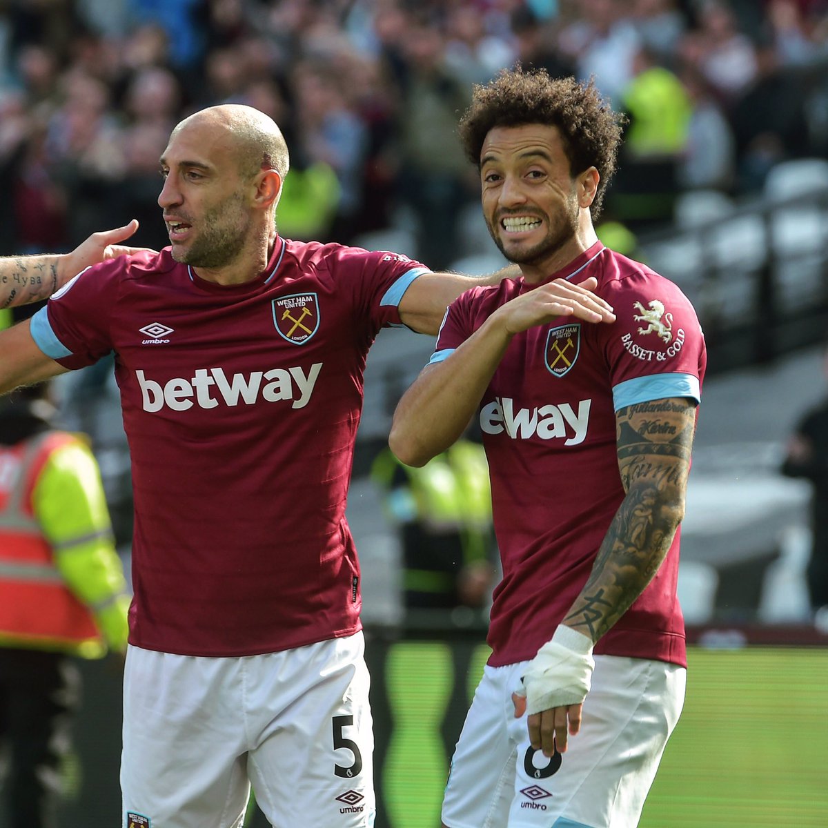 WestHam's tweet photo. When you’ve just scored your first @premierleague goal... 😬😁 https://t.co/i44484FY2o