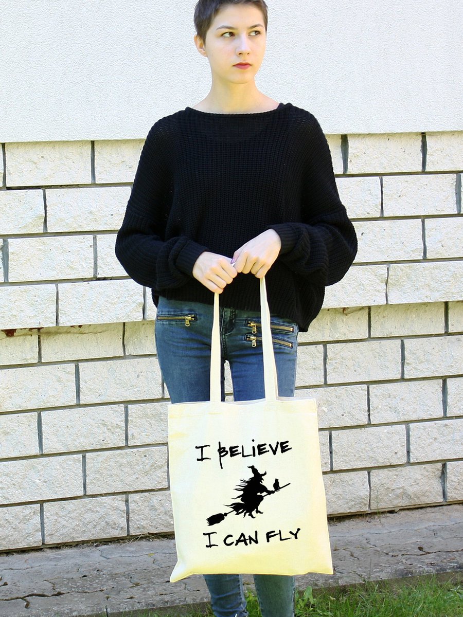FioletowaKosz's tweet photo. Excited to share the latest addition to my #etsy shop: Cotton bag I BELIEVE I CAN FLY,  https://t.co/lbGn4jv9GK #bagsandpurses #beige #halloween #cottonbag #tote bag https://t.co/tg9J7z72z3