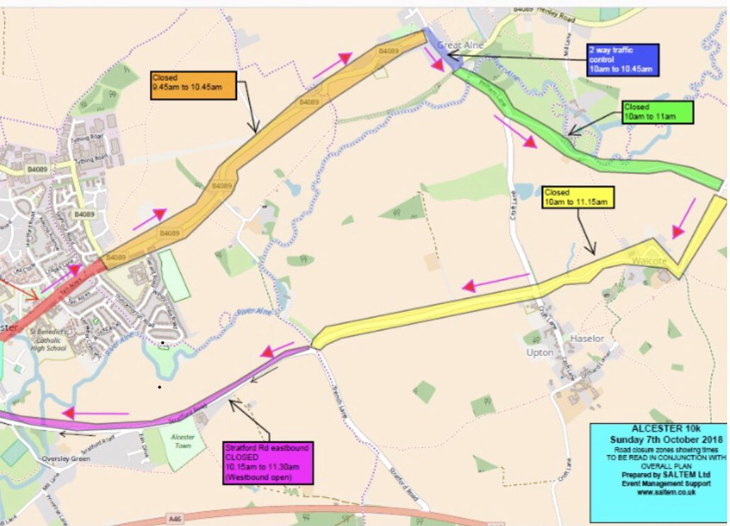 raceways_events's tweet image. Next Sunday 7th October the Seco Alcester 10k takes place with the route Alcester-Great Alne-Walcote-Haselor-Alcester please be aware of the rolling road closures.
Please share!
@SecoToolsUK @TurksAlcester @orangemabel @HogansCider @apmeats @5adayalcester
