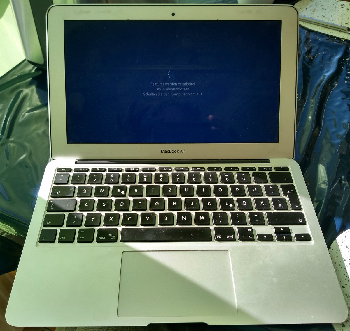 MacBook Air booting Windows and installing updates.