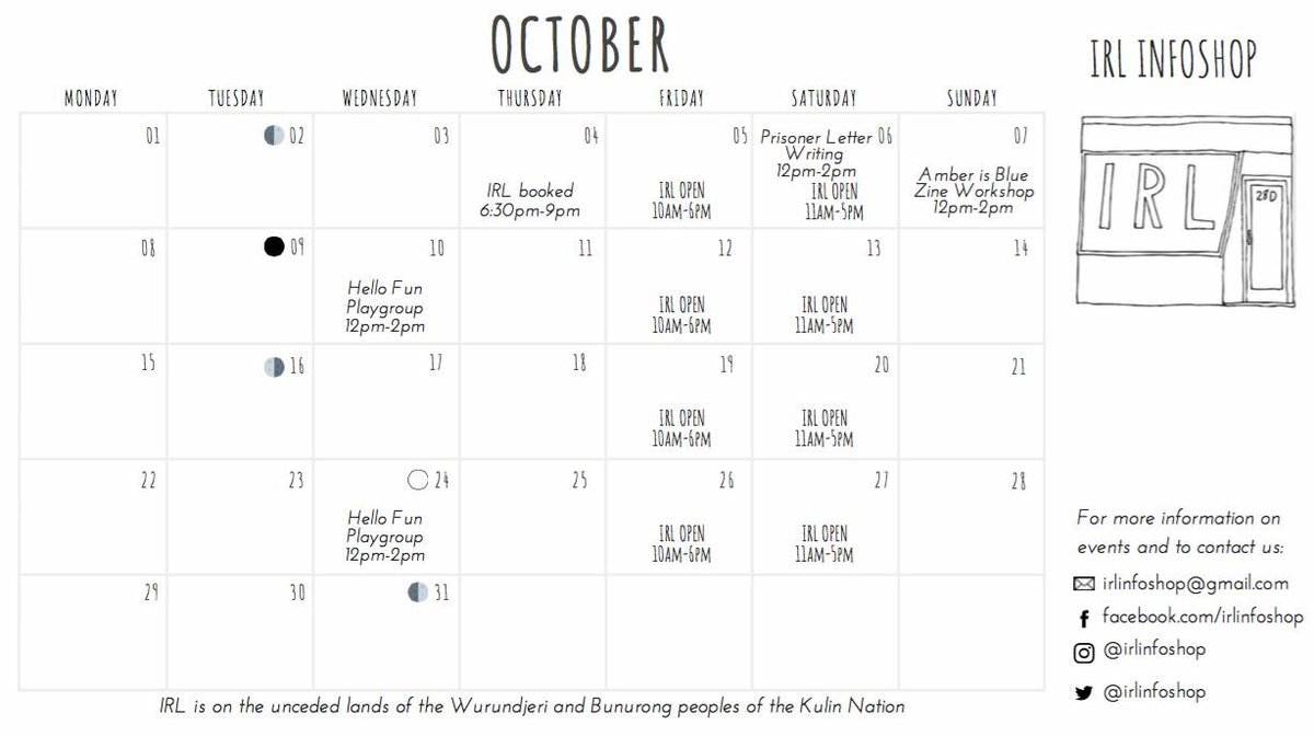 irlinfoshop's tweet photo. IRL October calendar is out! #infoshop #october #radicalevents https://t.co/6L7Ou4LKim