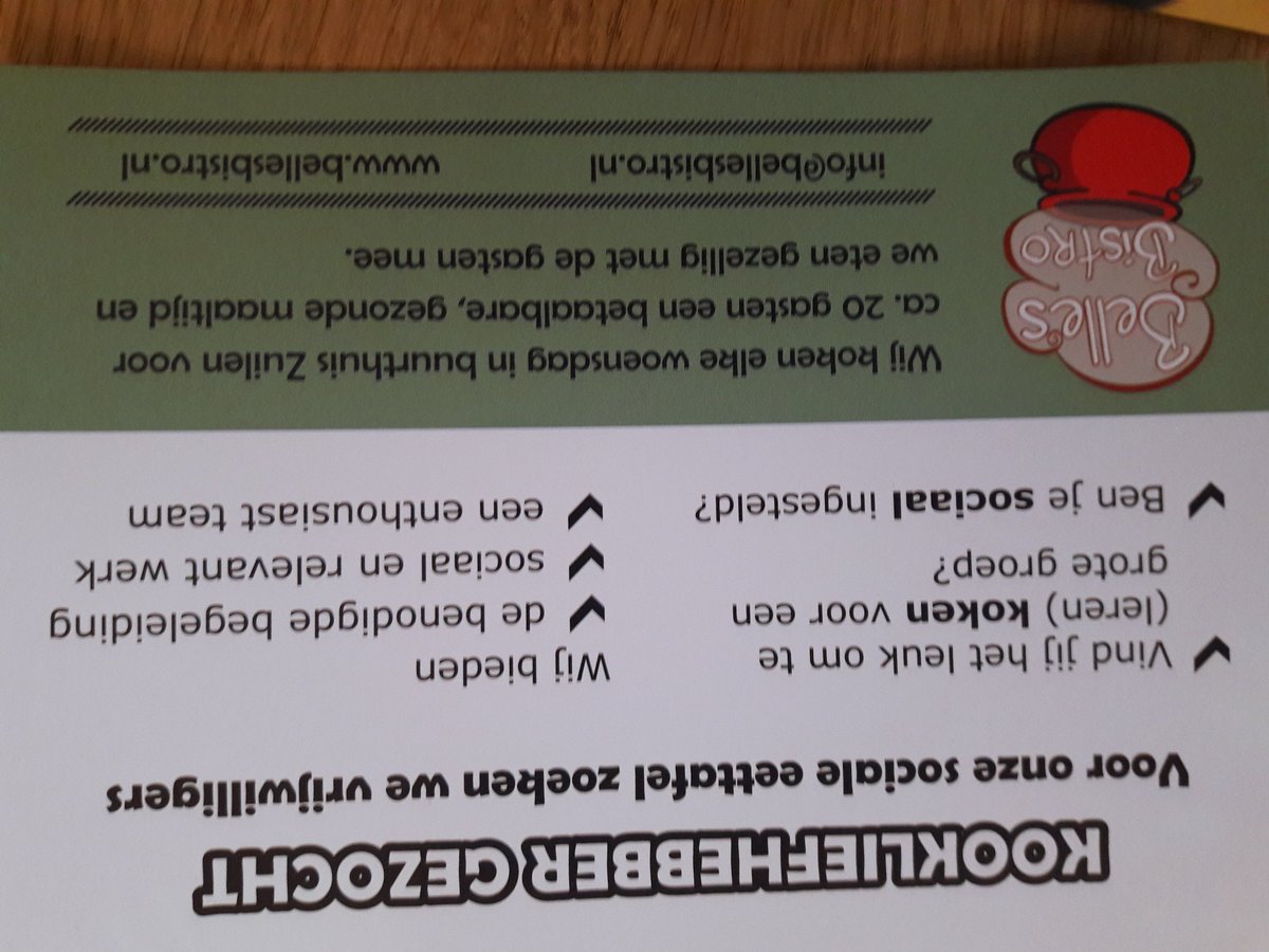 Oproep op de mat: Belles Bistro op #zuilen zoekt vrijwilliger die het leuk vindt om te koken. Wie gaat de uitdaging aan ?