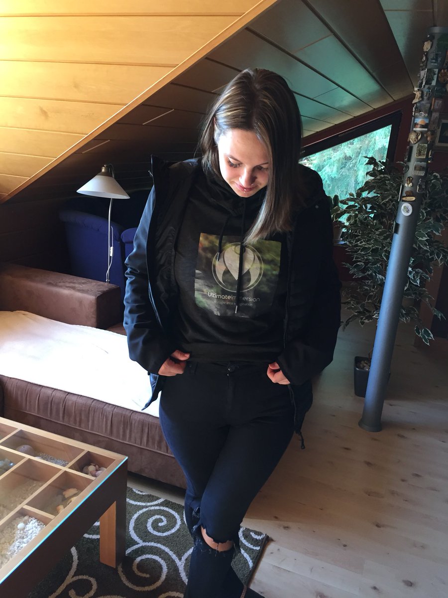 ultimaimmersion's tweet photo. A true #ultimateimmersion fan righ here. My gf wearing a hoodie with my logo on it. What do you guys think? @YouTube @Twitch https://t.co/8ZsFSPJWhI
