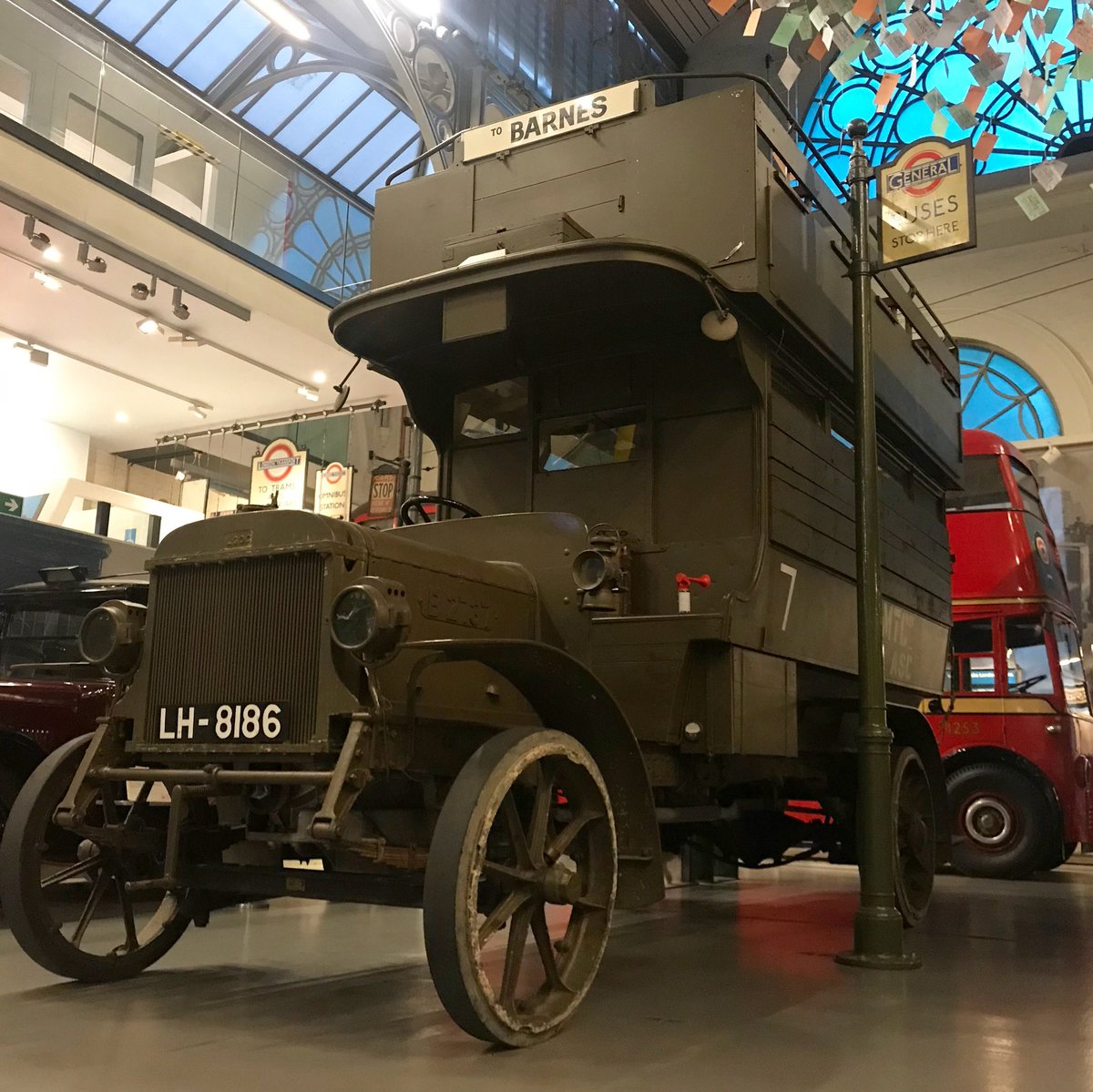 ltmuseum's tweet photo. After a busy day celebrating the last B-type #4buses coming together, @ltmbattlebus is now on display in the Museum galley at #CoventGarden. Come and see this fascinating vehicle for yourself. https://t.co/bpvYejLJoq