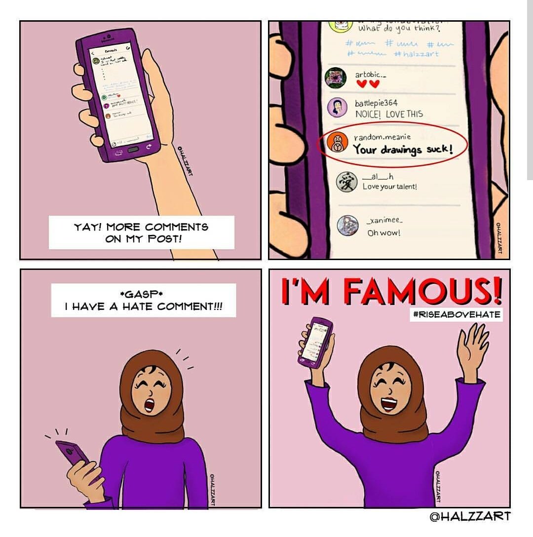 halzzart's tweet photo. Rise above the haters! They are best ignored. Well - wishers are the ones who truly deserve attention 💕

#hatersgonnahate  #riseabovehate  #artistproblems #struggles #bepositive #notrolling #hatersbackoff  #comic #relatable #funny #adorable  #comics
 #illustration #halzzart https://t.co/KLuG47Szeo