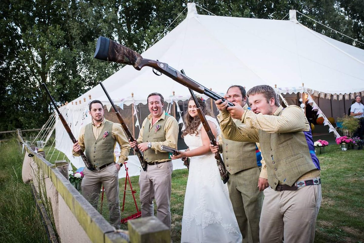 We're not sure the best man quite had the hang of the laser clay shooting at Beth &amp; Ben's wedding back in June! 😆
Photo courtesy of Neal Laver Photography #laserclayshooting #marquee #weddingreception #farmwedding #bestman #brideandgroom