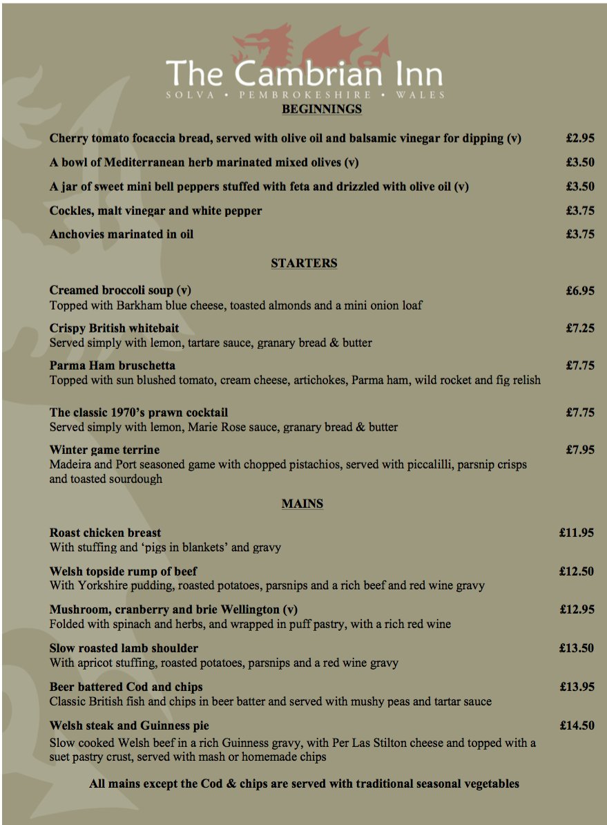 IT'S BACK!! Sunday Lunch <a href="/TheCambrianInn1/">The Cambrian Inn</a>, served from noon till 4pm so time for a lovely walk in Solva to build your appetite before a late lunch or early lunch and then walk off the calories!!