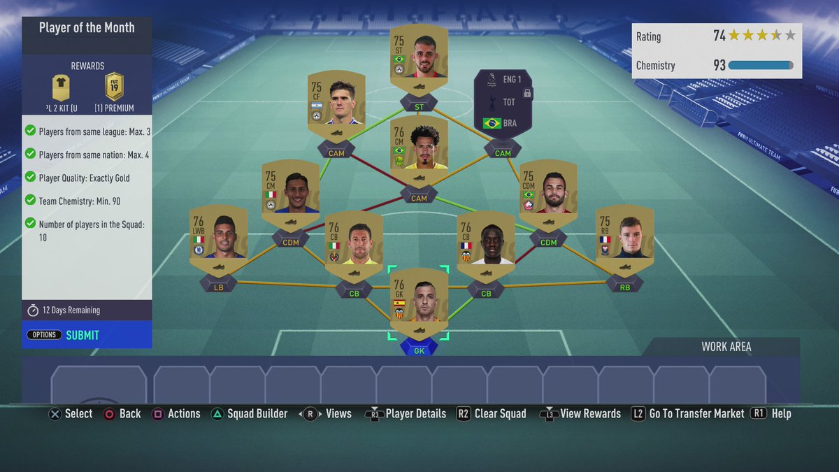 ⚠️ | LUCAS MOURA POTM - CHEAPEST SBC SOLUTIONS (PS4)

✅ Premier League = 15,800 💰
✅ Tottenham Hotspur = 14,600 💰
✅ Brazil = 16,500 💰
✅ Player of the Month = 6,000 💰

TOTAL COST = 52,900 coins 🙏🏻🔥

#FIFA19 #POTM #SBC