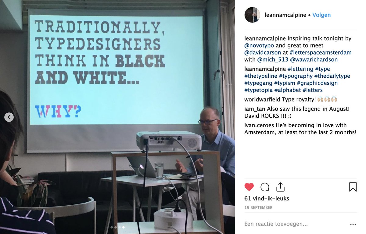 NovoTypo's tweet photo. Nice pics by @leannamcalpine of my #novotypo #colorfonts presentation last week at @lttrspc Many thanks for attending @d_carson_design https://t.co/40VUW5DWZD
